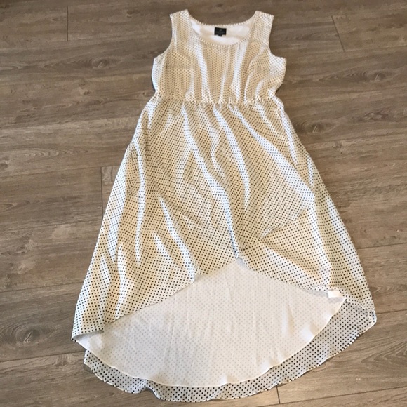 Ivory and Black Polka Dot High Low Dress - Picture 1 of 8